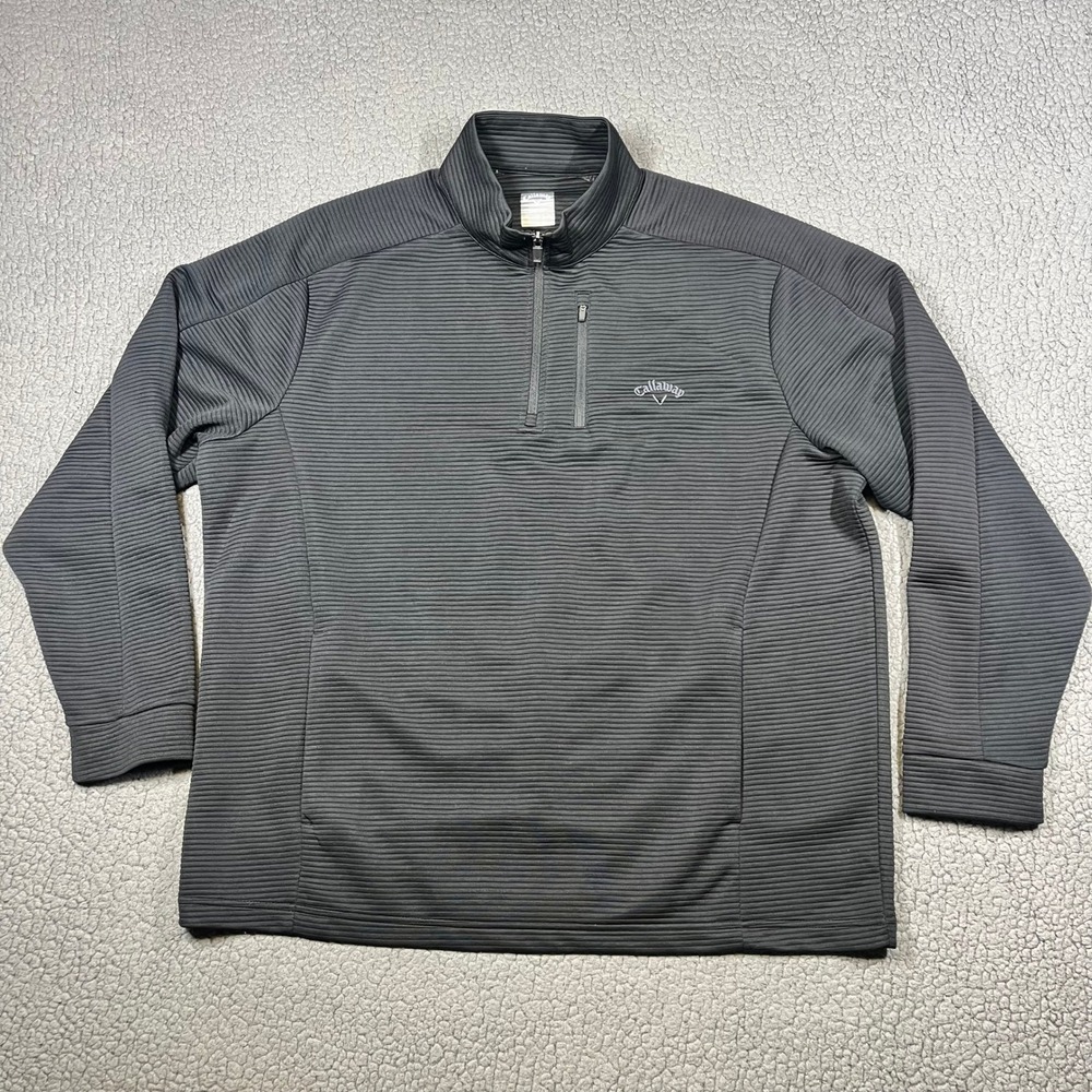 Callaway Pullover Mens XL Quarter Zip Ribbed Opti-Dri Black Golf Activewear